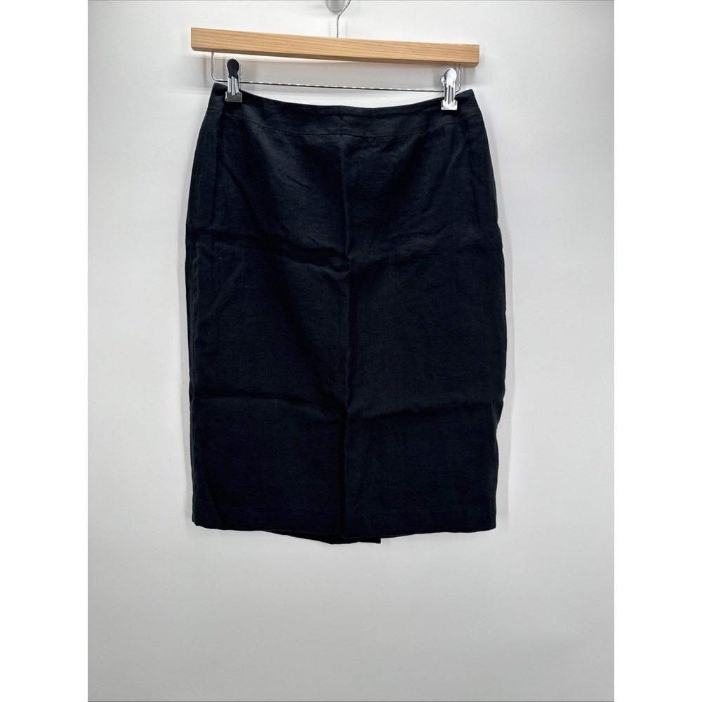 Basic Women's Black 100% Linen Skirt  Straight Pencil Knee Length Back Zip 8